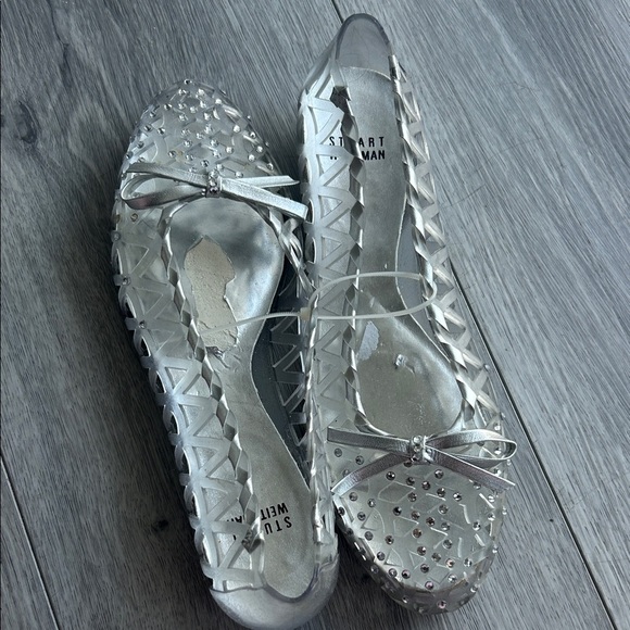 Stuart Weitzman Silver Jelly Ballerina Flats 8 - Picture 1 of 5